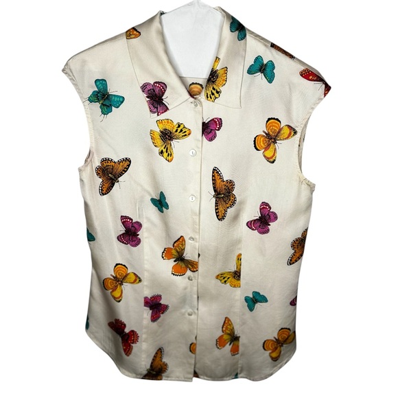 Ann Taylor Vintage 100%Sillk Button Down  Cream and Pink Top with Chic Style - Picture 1 of 6